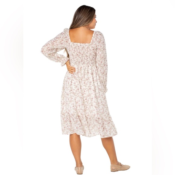 Celebrity Pink Floral Lace Long Sleeve Sweetheart Midi Dress size medium - Picture 7 of 8